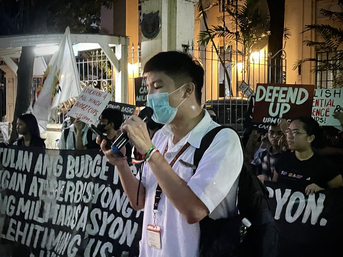 mkule's tweet photo. @upmcassc Carl Tampos of Nursing Student Council (NSC) slams the coercive and repressive system of Return Service Agreement (RSA), stating that its implementation is not the solution to the country's brain drain. 

#InternationalStudentsDay
#StopAndReviewRSA https://t.co/tUo3SvHB1T