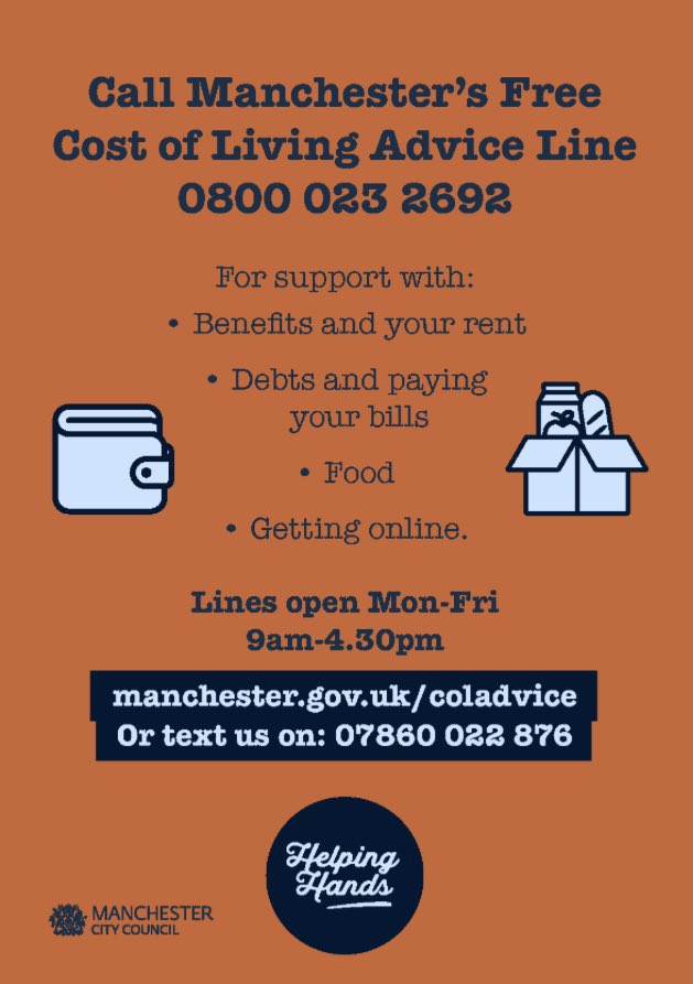 This will be another difficult winter for many. Withington Library is among the venues offering a warm space. The @ManCityCouncil #CostOfLiving Advice Line is also still running. Open Monday to Friday, 9.00am-4.30pm. ☎️ 0800 023 2692 📱 07860 022876 💻 manchester.gov.uk/coladvice