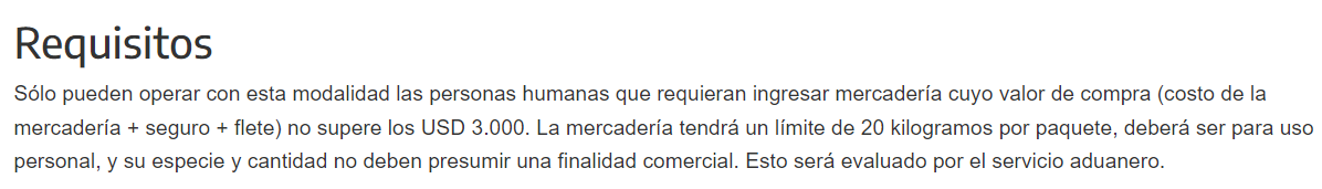obacag's tweet photo. La misma página del @AFIPcomunica dice que puedes meter un producto de 3,000 dólares https://t.co/W6ga1Dxg1T