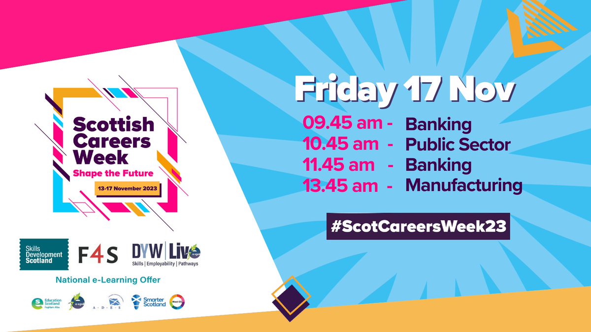 The final four @DYWLive sessions for #ScotCareersWeek23 today are all about apprenticeships! Sign up to hear from banking, manufacturing and public sector apprentices about their career journeys and top tips! Register here 👇ow.ly/S8cQ50Q8FVB