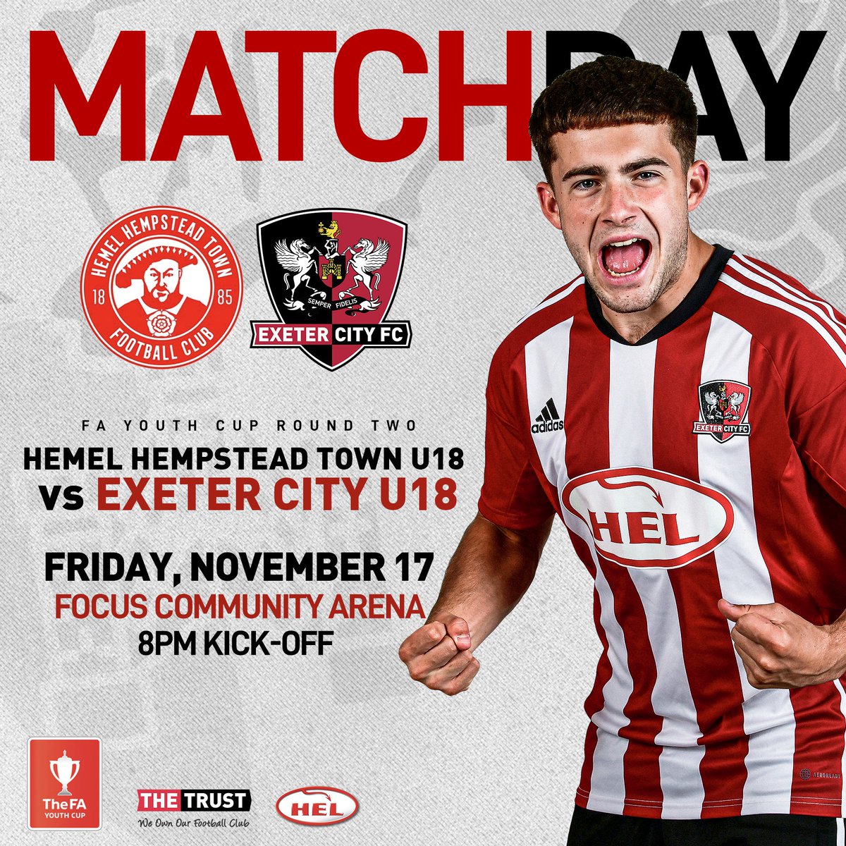 IT'S MATCHDAY! 😍

🆚 @HemelEja
🏆 FA Youth Cup R2
🏟️ Focus Community Arena
🕗 8pm kick-off

#ECFC #SemperFidelis