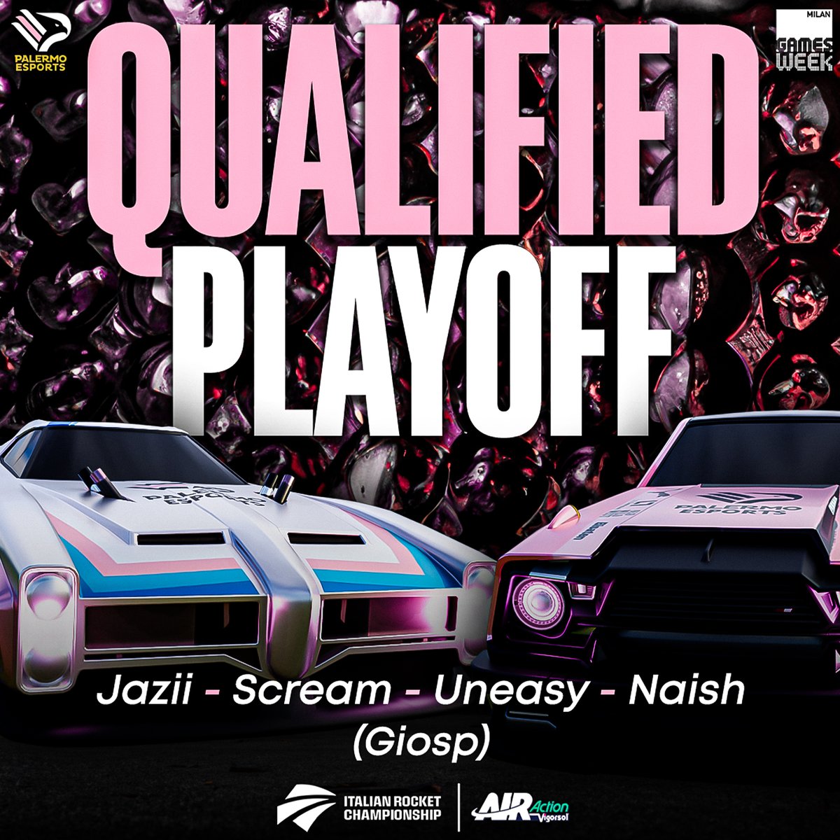 PalermoEsports's tweet photo. 🎮 𝑸𝒖𝒂𝒍𝒊𝒇𝒊𝒆𝒅 💥 𝗡𝗲𝘅𝘁 𝘀𝘁𝗼𝗽: 𝗠𝗶𝗹𝗮𝗻𝗼 🔜

Ci siamo qualificati ai playoff dell'@IRC_RL Serie A che si svolgeranno alla @MilanGamesWeek 💪🏻 

Grandi ragazzi, ci vediamo lì 😉 Forza Palermo 🩷🖤

#siamoaquile 🦅 https://t.co/1mhRIEfhfJ