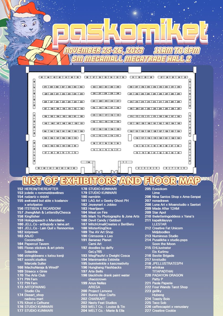 KomiketPH's tweet photo. NAMAMASKO PO!

#PASKOMIKET2023 is ONLY 7 DAYS AWAY! Join over 500 local komikeros, sticker artists, print makers, crafters, and more on November 25-26 at SM Megamall, Megatrade Hall 2 and #SupportLocalCreators this gift-giving season from 11AM to 8PM.

Kitakits sa PASKOMIKET! https://t.co/tVIxgRfMtI