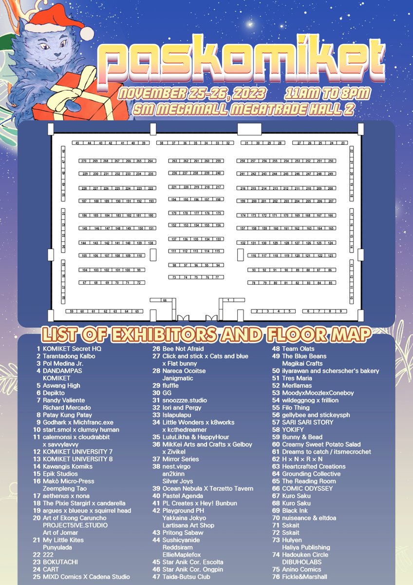 KomiketPH's tweet photo. NAMAMASKO PO!

#PASKOMIKET2023 is ONLY 7 DAYS AWAY! Join over 500 local komikeros, sticker artists, print makers, crafters, and more on November 25-26 at SM Megamall, Megatrade Hall 2 and #SupportLocalCreators this gift-giving season from 11AM to 8PM.

Kitakits sa PASKOMIKET! https://t.co/tVIxgRfMtI