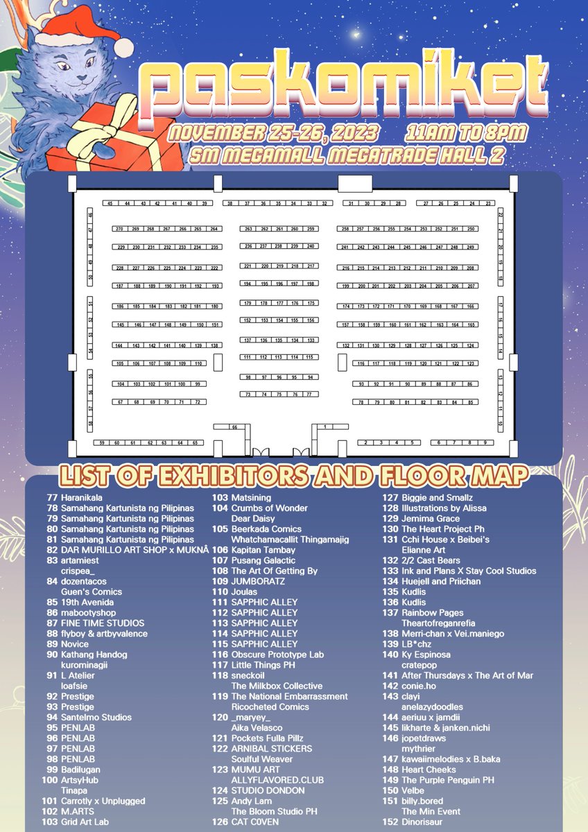 KomiketPH's tweet photo. NAMAMASKO PO!

#PASKOMIKET2023 is ONLY 7 DAYS AWAY! Join over 500 local komikeros, sticker artists, print makers, crafters, and more on November 25-26 at SM Megamall, Megatrade Hall 2 and #SupportLocalCreators this gift-giving season from 11AM to 8PM.

Kitakits sa PASKOMIKET! https://t.co/tVIxgRfMtI