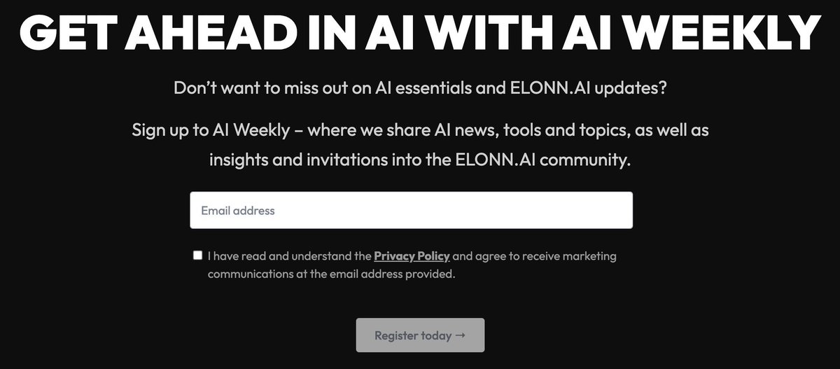AI is not just a fad; it's here to stay and change the world as we know it. 🦾

Staying up to date with the latest AI news is a challenge, but not if you are subscribed to AI Weekly.

Get the latest AI happenings straight into your inbox 👉 elonn.ai/#subscribe-form

 #AI