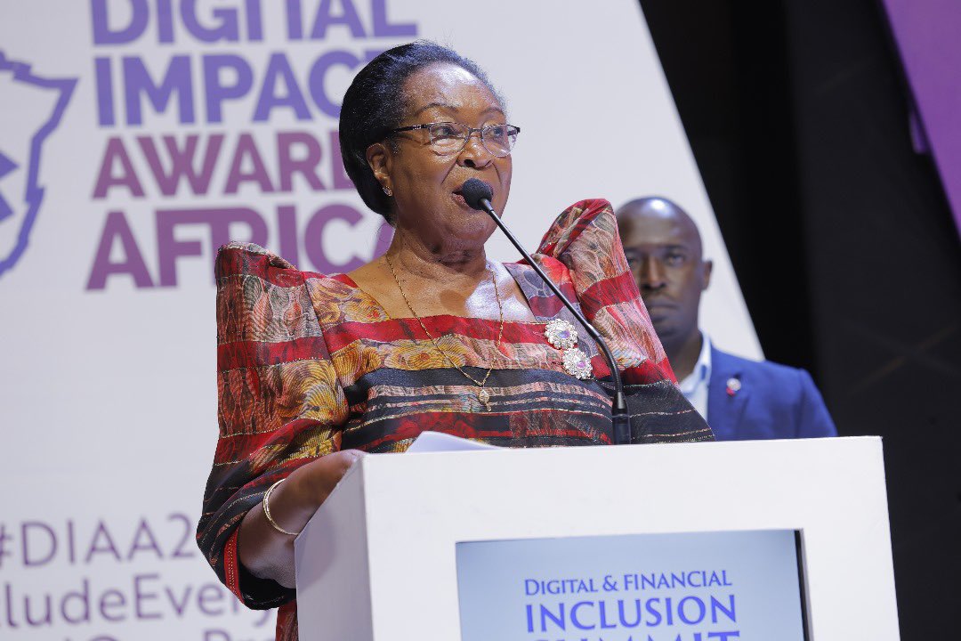The guest of honor Hon. Joyce Nabbosa Ssebugwawo - Minister of State for Information Communication Technology and National Guidance gives her opening remarks at the Digital & Financial Inclusion Summit happening now at Serena Hotel. 
#DIA2023