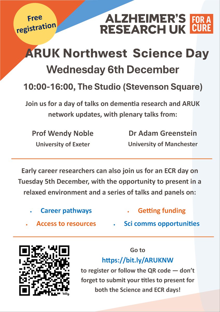 The ARUK Northwest Science Day is coming up soon and we hope you can join us - last chance to register and put your talk titles forward (closes Sun 19th Nov) bit.ly/ARUKNW @ARUK_Manc @ARUKscientist @MMU_LifeScience