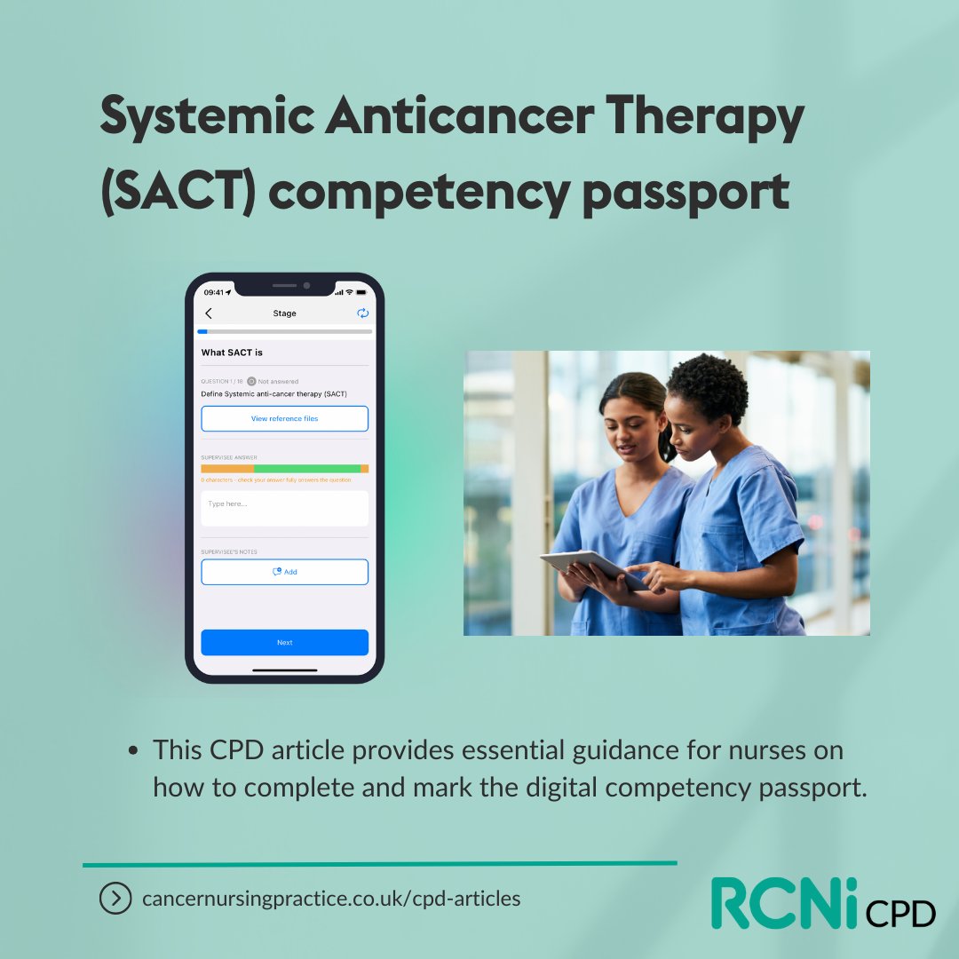 Test your knowledge of the systemic anticancer therapy competency passport (SACT) and gain a CPD certificate.

This quiz is based on the Cancer Nursing Practice CPD article on SACT passport.
<a href="/UKONSmember/">UKONS</a> 
#UKONS2023 
➡️rcni.com/cpd/test-your-…