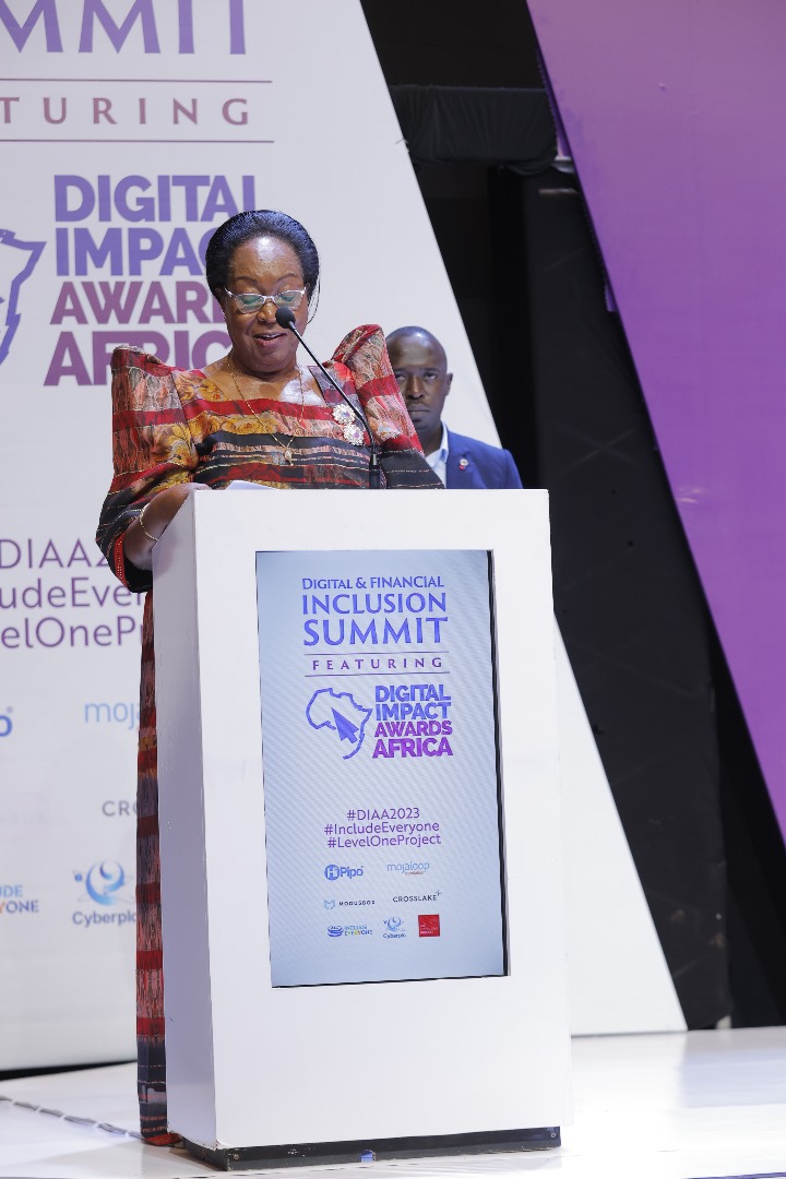 The guest of honor Hon. Joyce Nabbosa Ssebugwawo - Minister of State for Information Communication Technology and National Guidance gives her opening remarks at the Digital & Financial Inclusion Summit happening now at Serena Hotel. 
#DIA2023
#Includeeveryone
#leveloneproject