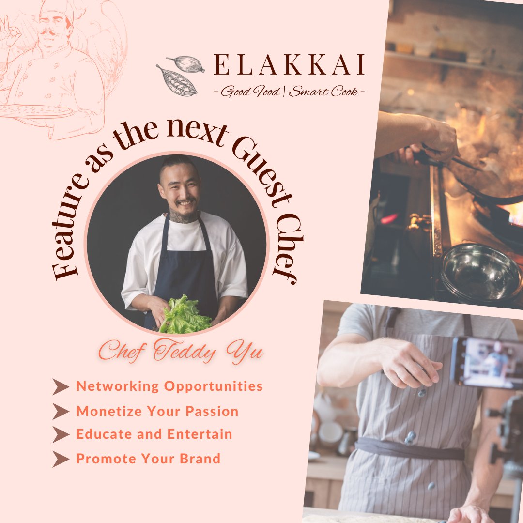 Join us in the spotlight! ✨ Become our next Guest Chef and showcase your culinary artistry

#GuestChef #CulinaryStar #ChefLife #FoodieDreams
#CookingPassion #KitchenMagic #CulinaryGenius #FoodieFeature #ChefInYou #CookingEnthusiast #FoodieNetwork #Elakkai #ElakkaiEats