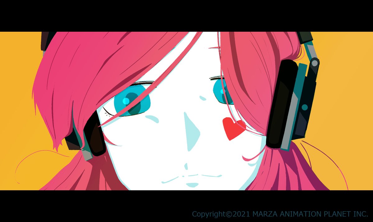 solo 1girl headphones heart pink hair letterboxed blue eyes  illustration images