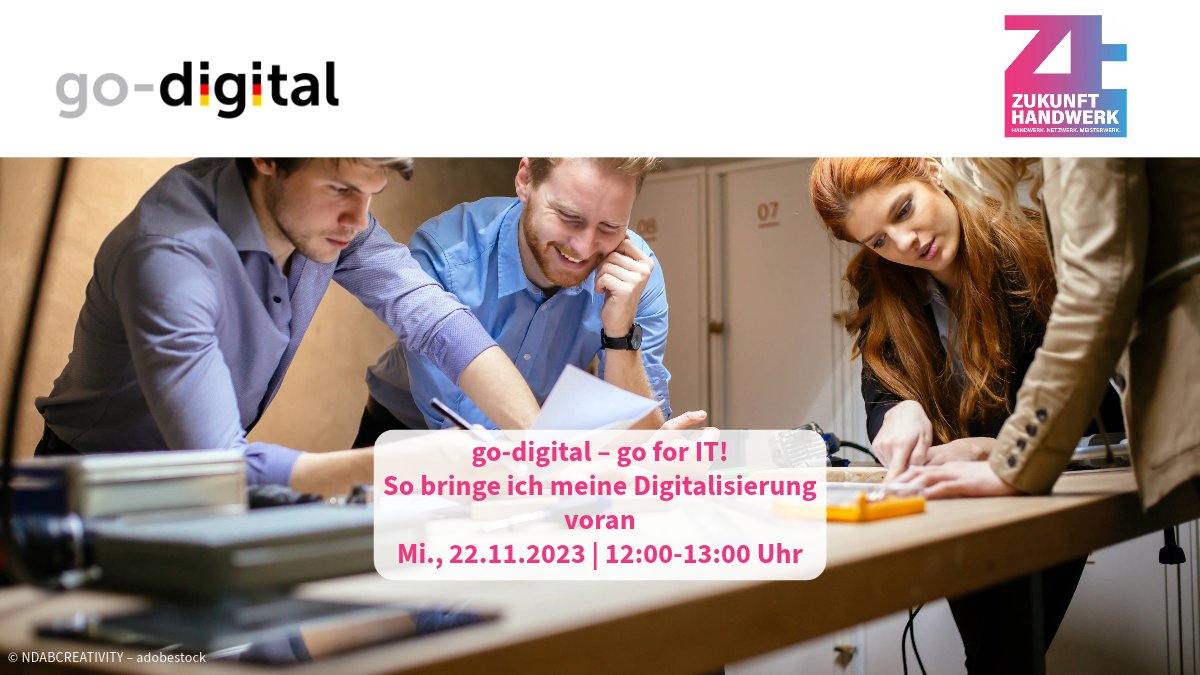 📢#Reminder

Am 22.11. findet das letzte Info-Webinar zum #Förderprogramm #GoDigital des @bmwk für #Handwerk &amp; #KMUin diesem Jahr statt!

Gleich anmelden &amp; alle wichtigen Informationen für Ihre #Digitalisierung erhalten.
➡️zukunfthandwerk.com/zh-coachings-a…

<a href="/HaWe_Digital/">Mittelstand-Digital Zentrum Handwerk</a> #ZukunftHandwerk