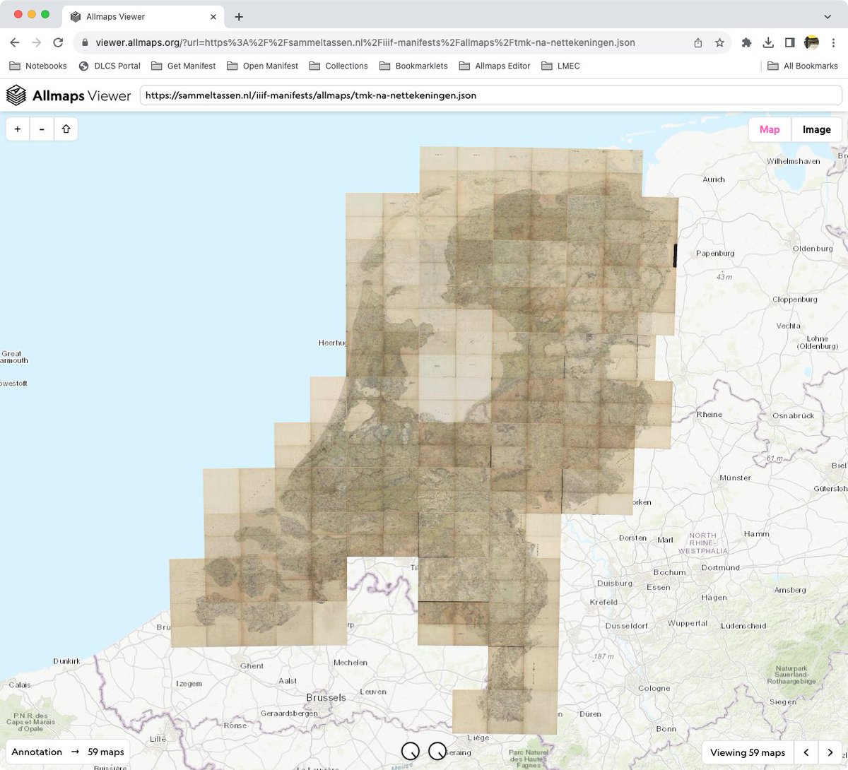 More to come, but already very proud of the results of the Geomatics Synthesis Project <a href="/BKTUDelft/">BK TUDelft</a> to georeference C19 topographic map series of the Netherlands from <a href="/NA_Archief/">Nationaal Archief</a> by using the original corner coordinates of the sheets viewer.allmaps.org/?url=https%3A%…
