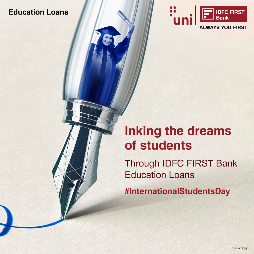 Empowering every student to pen their dreams with the support of IDFCFIRSTBank Education Loans. Avail education loan of up to 1 Cr at attractive interest rates now https t Empowering every student to pen their dreams with the support of IDFCFIRSTBank Education Loans