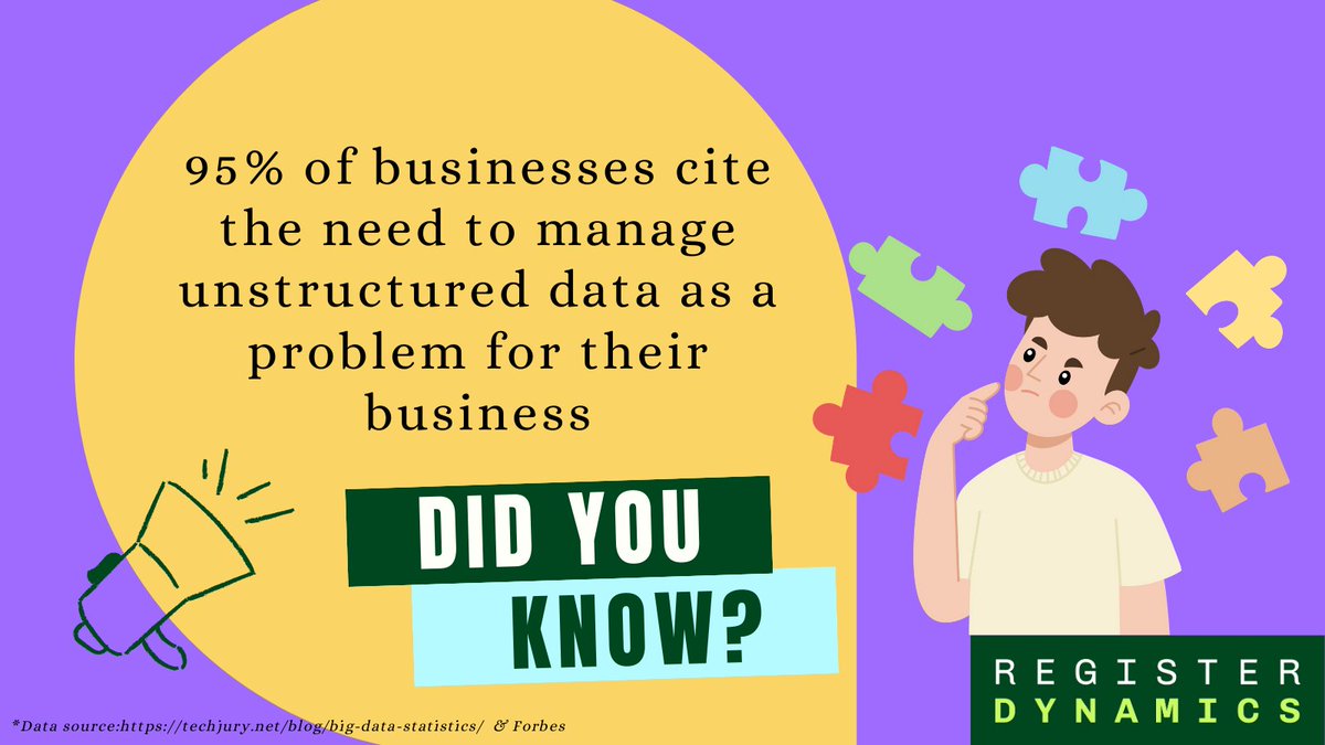 🌀It's #FunFactFriday! 

Did you know: 95% of businesses cite the need to manage unstructured #data as a problem for their business. Is this a challenge for you too?? 

#FactFriday #FridayFact #FridayVibes #datacommunity #datafacts #bigdata