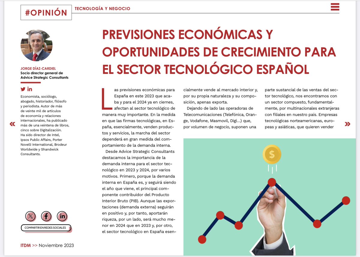 JDIAZCARDIEL's tweet image. Las previsiones económicas para 2024 afectarán las ventas del sector tecnológico en España, sabiendo que #cloud #cibersecurity e #InteligenciaArtificial son las principales áreas de inversión empresarial 
Por Jorge Díaz CARDIEL @AdviceStrategic @JRMelara_ITDM @ITUser_ITDM