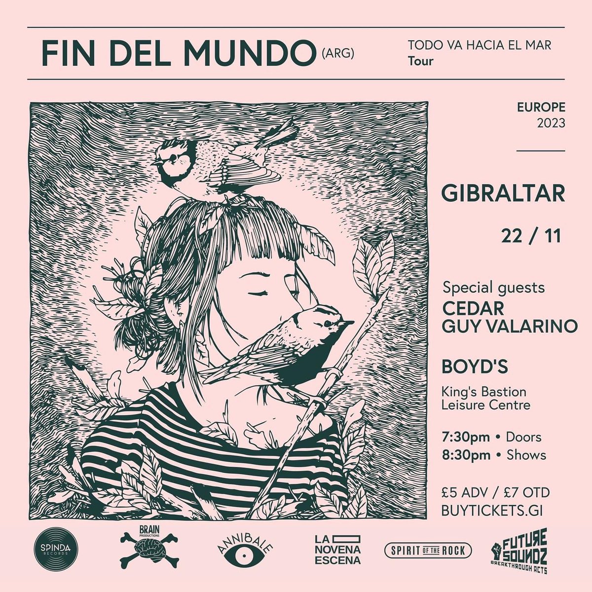 Next Wed (22nd) I’ll be playing support alongside local indie boys Cedar for the amazing <a href="/lasfindelmundo/">Fin del Mundo</a> at Boyds, Gibraltar. Produced by @futuresoundz. Grab your tickets now from <a href="/BuyticketsGib/">Buytickets.gi</a>