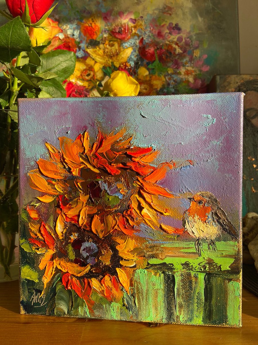 Good Morning!✨Just updated my Etsy shop with this heartwarming piece “ Sunflower Reverie “🌻🎨 A little Robin admires the beauty of sunflowers. Now available on Etsy! Bring home a touch of enchantment. 🌻 #NatureInspiredArt #SunflowerMagic #RobinOnEtsy 
paintingsbyanna.etsy.com/listing/159828…