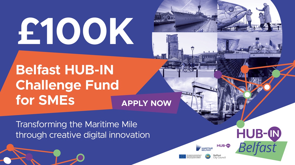 Last few days for local creative and digital SMEs to apply to the Belfast #HUBIN £100K Challenge Fund to explore how digital innovation can enrich and animate Belfast’s #MaritimeMile
Apply: smartbelfast.city/2023/06/belfas… (Closing date: 20.11.2023)
#SmartBelfast