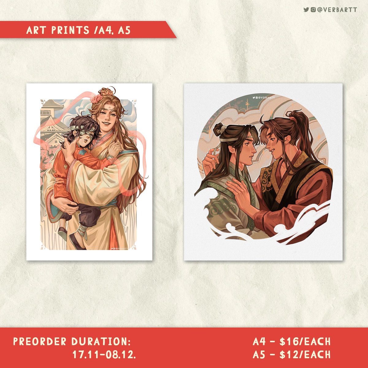 ✨PREORDER✨ Hi guys! I just opened preorders for my prints based on Chinese novels🤗 📌PO Period 17.11.-08.12. 📌Pick-Up/ Delivery Available 📌To order, write to my email: verbartt19@gmail.com I'm really appreciate your support, thank you🙏💕 #merch #mxtx #tgcf #hualian