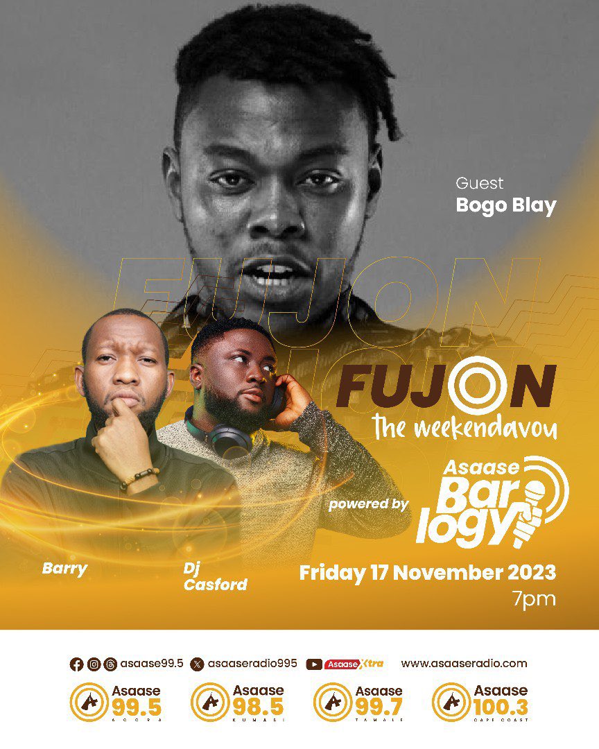 asaaseradio995's tweet image. 🔥Spitting ‘BARS’ on #Fujon tonight with @Bogoblay_ passing through as the special guest.

Also passing through is
🎤Hilkia
🎤@AtiaGh 
🎤Abena Supremo

It's the weekendevou; it's gonna be ‘bars’ on ‘bars’! on #AsaaseRadio

cc: @barryairborne &amp;amp; @DjCasford