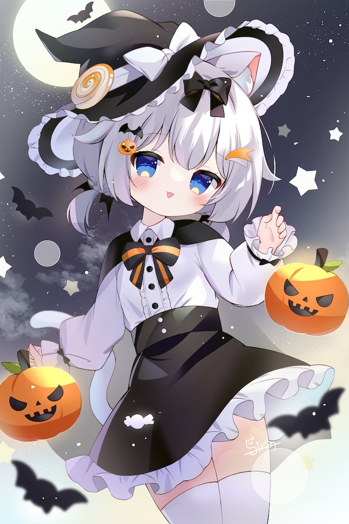 1girl animal ears hat blue eyes cat ears witch hat moon  illustration images