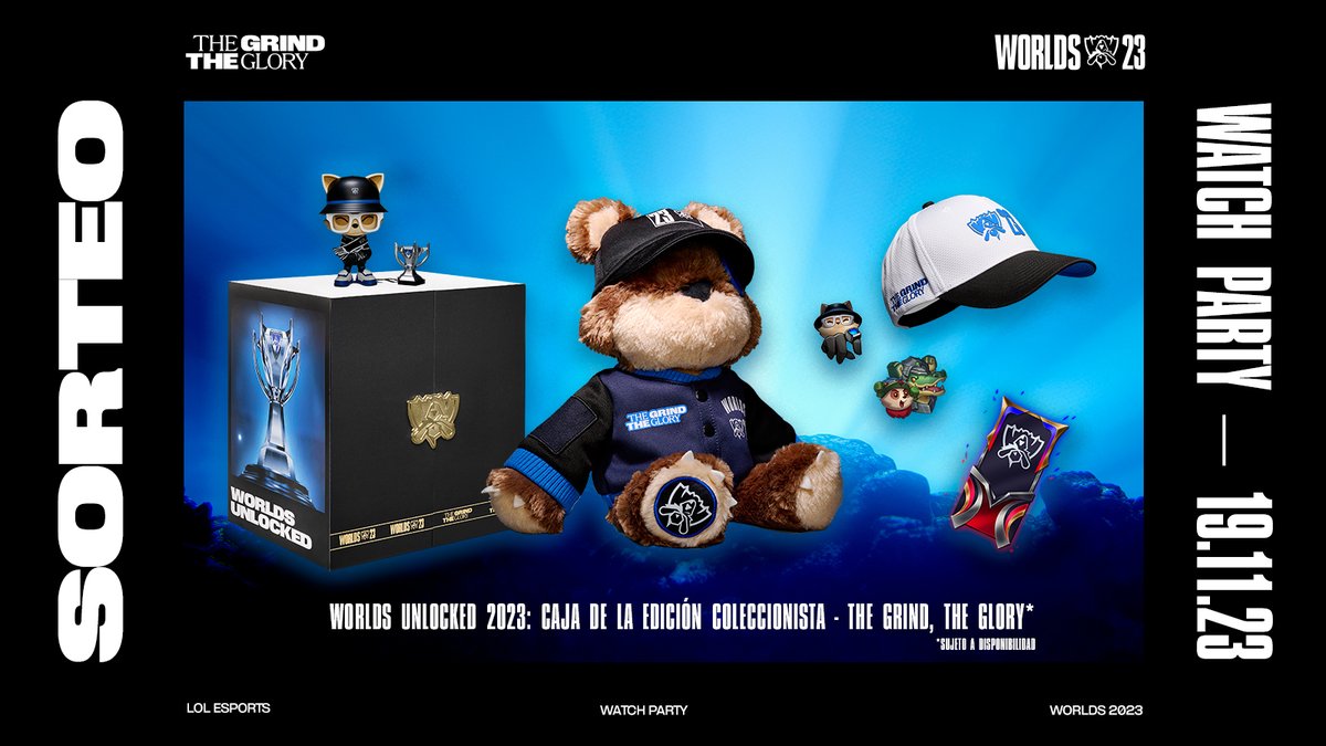 🎁 SORTEO 🎁

Sorteamos una caja de la edición coleccionista de #Worlds2023 para celebrar la final del 19 de noviembre. Para participar:

🔸RT a esta publicación
🔸Comparte una foto viviendo las finales de Worlds en alguno de los cines con Watch Party oficial usando #WorldsCines