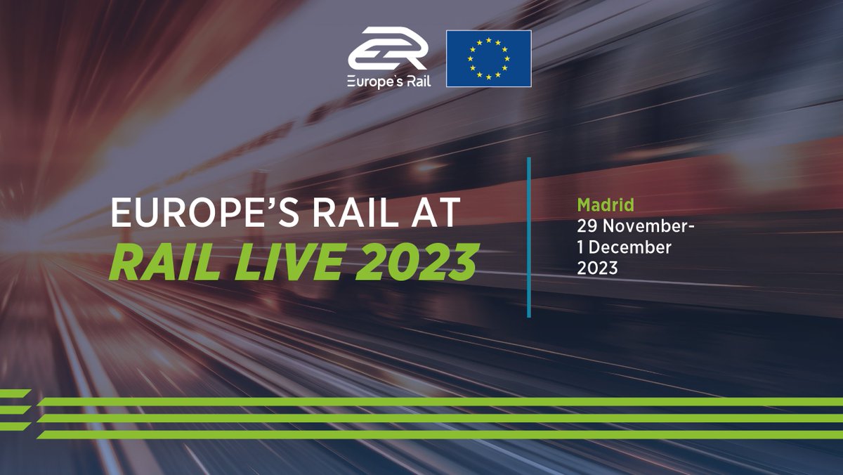 Join us at <a href="/RailLiveSpain/">Rail Live!</a> in less than two weeks.

#EU_Rail will be at Hall 4, stand E135D presenting our new projects. Come &amp; discover the projects’ film screening &amp; flyers! 🎥📄

📅 29 November - 1 December
🔗 rail-research.europa.eu/calendar/rail-…

#RailLiveMadrid