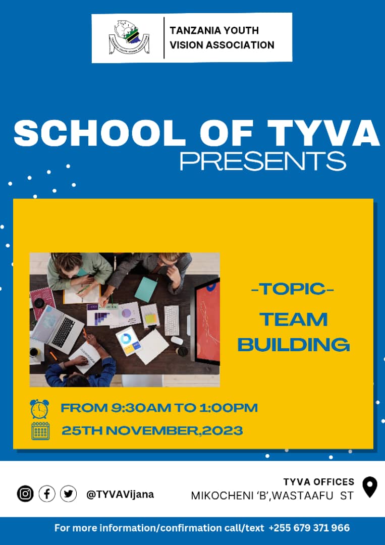 TYVAvijana's tweet photo. As they say "Unity is Strength" and learning is key to success, School of TYVA brings you Team building skills. Let's learn, communicate and network. The session will be held at TYVA HQ on 25th Saturday.
Don't plan to miss this.
#VijanaMakini
#Schooloftyva https://t.co/qgEXoACBfI