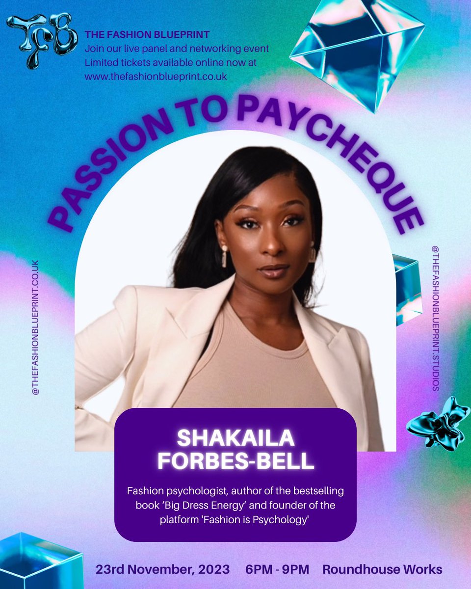 tfblueprint's tweet photo. @aliceoluyitan @ToniKemi @gbemigirls Join @shakailaelise at our live panel and networking event Passion To Paycheque (P2P) 💰🌟✨ 
 
She is a force to be reckoned with! Shakaila is a renowned fashion psychologist, best selling author of the book 'Big Dress Energy' and founder of the platform @fashionispsych https://t.co/Bl8BklyM3s