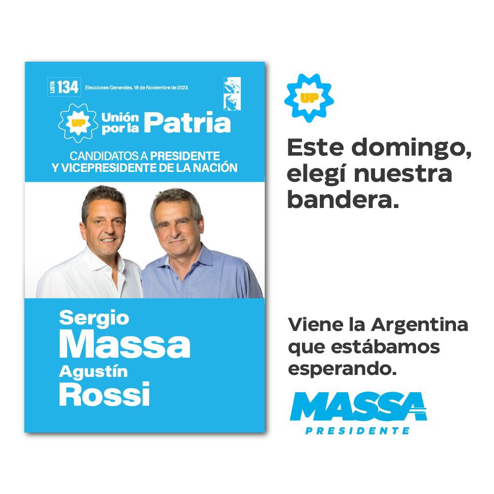 El domingo tenemos la responsabilidad de no hipotecar el futuro de la Argentina. Votemos por la democracia, por la unidad nacional, por la educación y la salud pública, por la industria nacional, por los sueños de nuestrxs jóvenes. Votemos por @SergioMassa #VieneLaArgentina