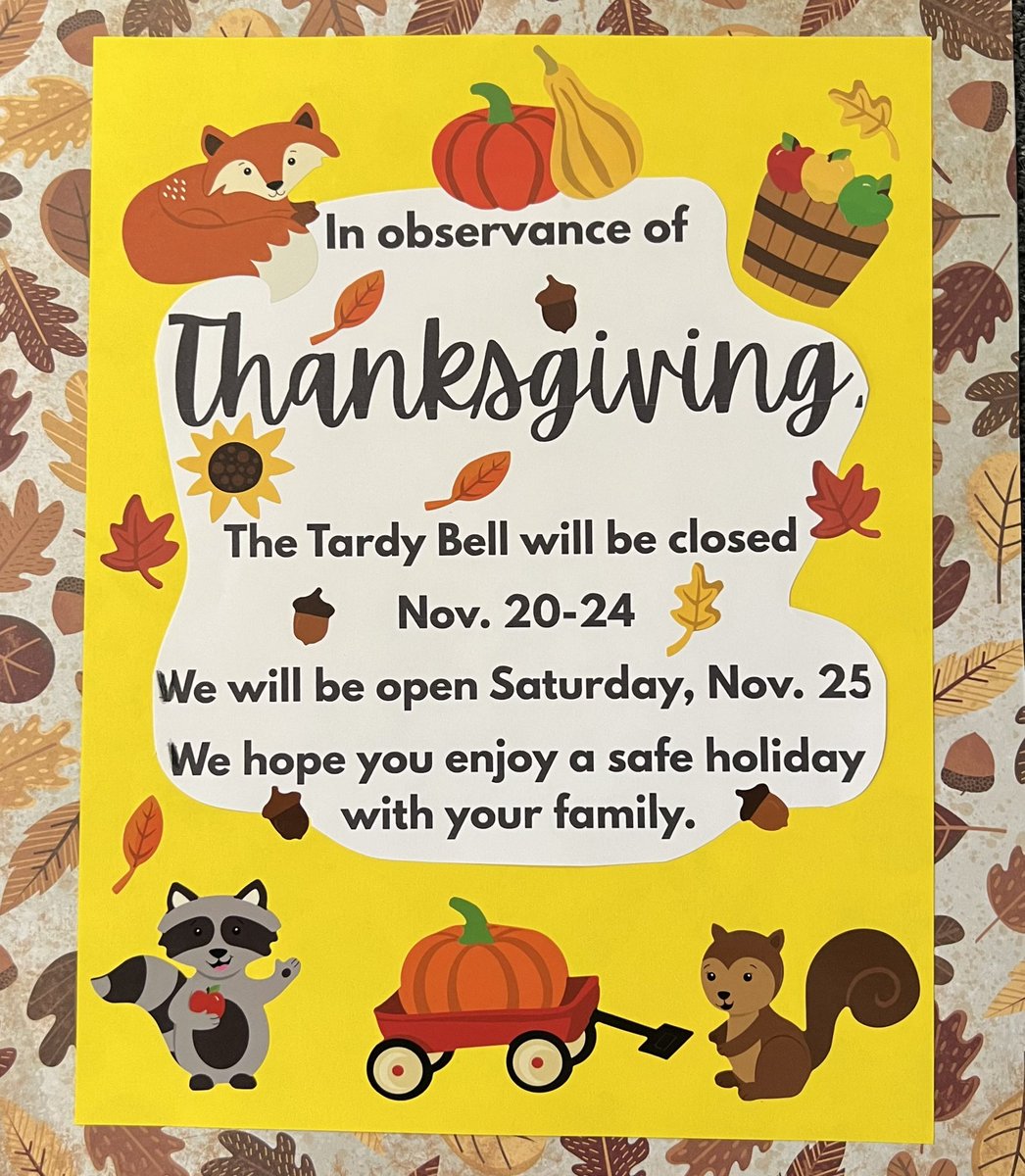 thetardybell's tweet photo. Have a great Thanksgiving! https://t.co/TOYNH77PeT