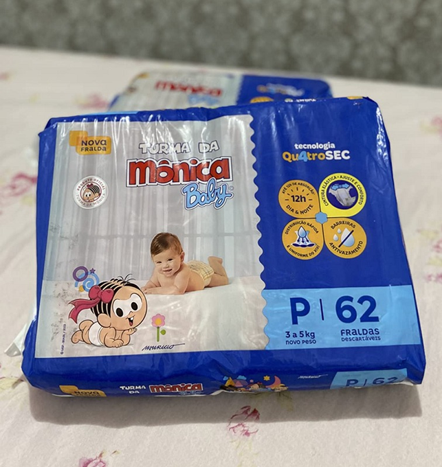 Fralda Turma da Monica Baby Mega P 62 Unidades, Turma da Mônica Baby, Azul, P