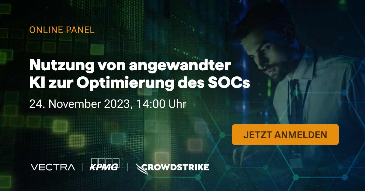 Wie kann angewandte KI Ihr Security Operations Center (SOC) transformieren ? Gemeinsam mit Experten von KPMG Deutschland, CrowdStrike und Vectra AI diskutieren wir am 24. November. hubs.ly/Q029dB6z0