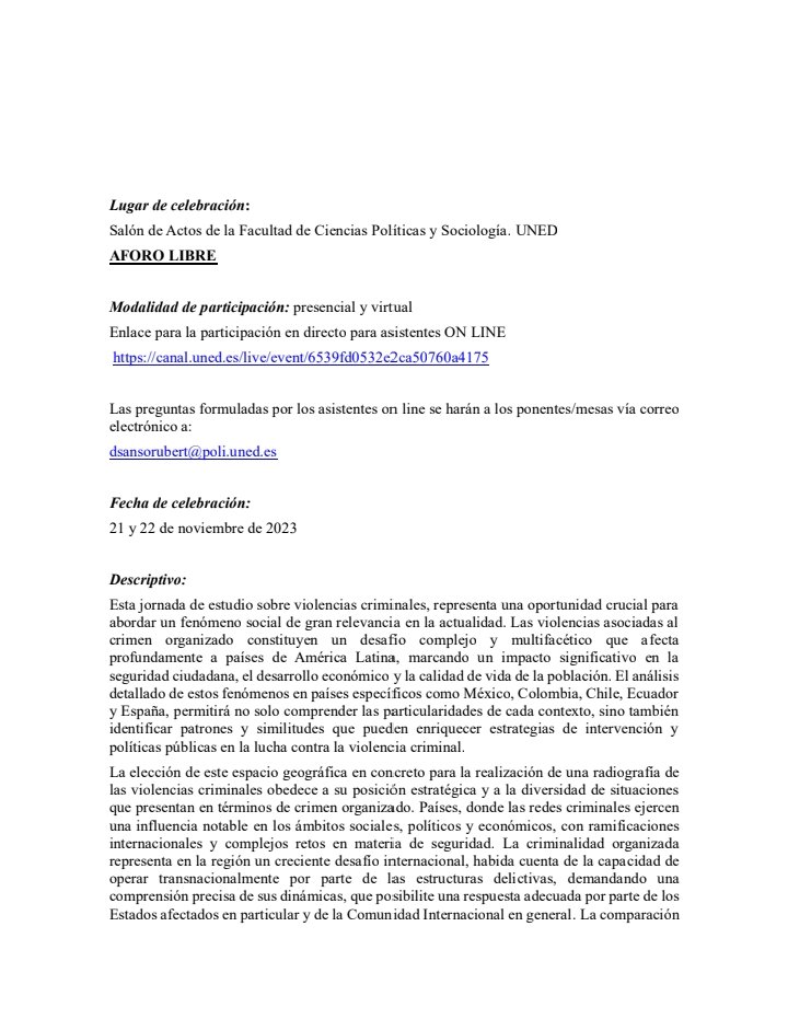 DsansoRubert's tweet photo. Jornada UNED Tendencias sociales de la violencia criminal. Una mirada hacia Latioamerica. Acceso libre. Presencial y modalidad on line. Facultad Ccias. Politicas y Sociología. ANÍMATE!! https://t.co/6l79gV0j47
