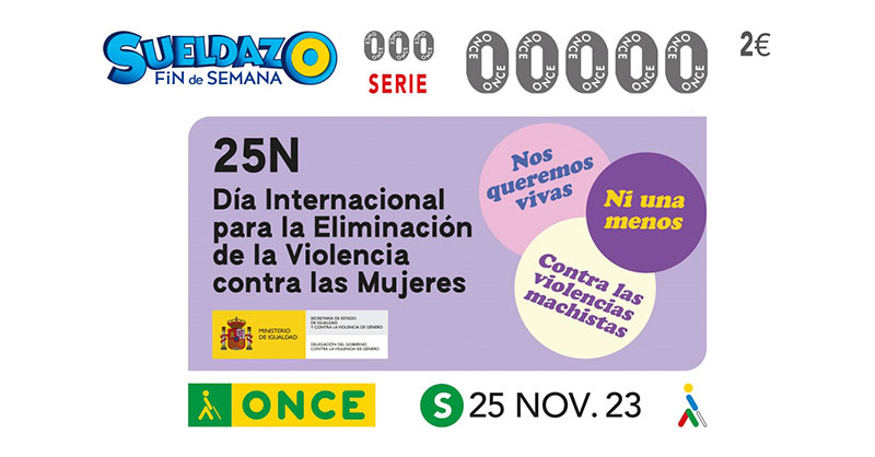 ONCE_oficial's tweet photo. Cinco millones y medio de cupones de la ONCE apoyan hoy el Día Internacional para la Eliminación de la Violencia contra la Mujer 

✋#NiUnaMenos 
💜#NosQueremosVivas
⛔️#ContraLasViolenciasMachistas

@VickyRosell @DelGobVG @Patriciasanzc @crisariser @GrupoSocialONCE #VG #25N