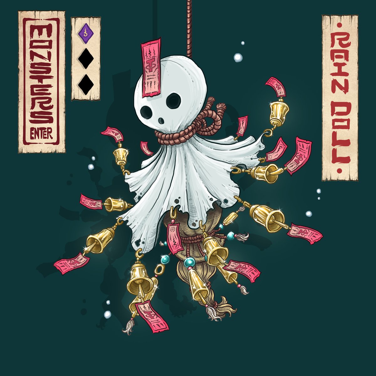 MONSTERS ENTER #017 - Rain doll.

Rain dolls where spirits reside It can ward off bad luck. and can change the weather