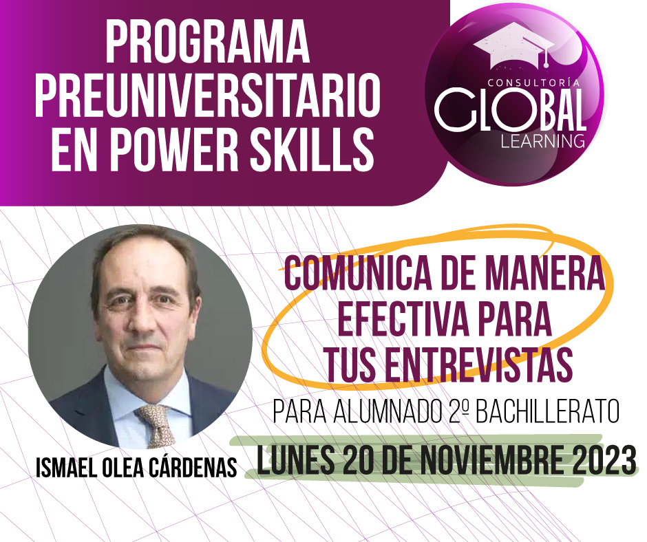 Glb_Learning's tweet image. 𝗣𝗥𝗢𝗚𝗥𝗔𝗠𝗔 𝗣𝗥𝗘𝗨𝗡𝗜𝗩𝗘𝗥𝗦𝗜𝗧𝗔𝗥𝗜𝗢 &quot;𝗣𝗢W𝗘𝗥 𝗦𝗞𝗜𝗟𝗟𝗦&quot; junto al Dto de Innovación de @GrupoSorollaEdu dirigido al alumnado de #bachillerato
📅Lunes 20👉Ismael Olea explicará cómo &quot;Comunicar de manera efectiva para tus entrevistas&quot;🗣
#coach #comunicación