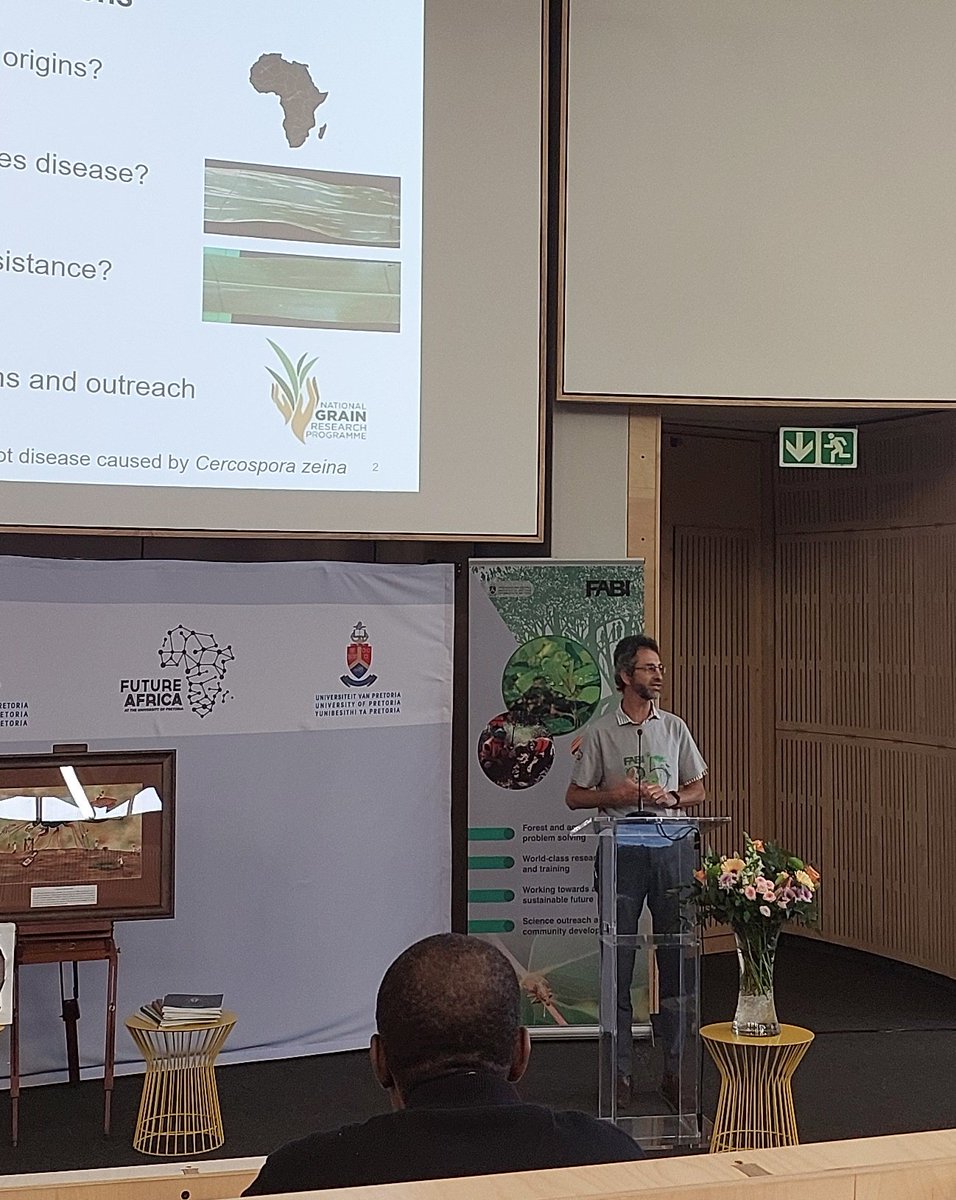 Fabiteam1's tweet photo. Prof Dave Berger leads the Molecular Plant-Pathogen Interactions (MPPI) group, which has a strong focus on grey leaf spot disease of maize  @Dave_K_Berger #FABI25 #FABIYEF2023 https://t.co/PJ3fROjZ3h