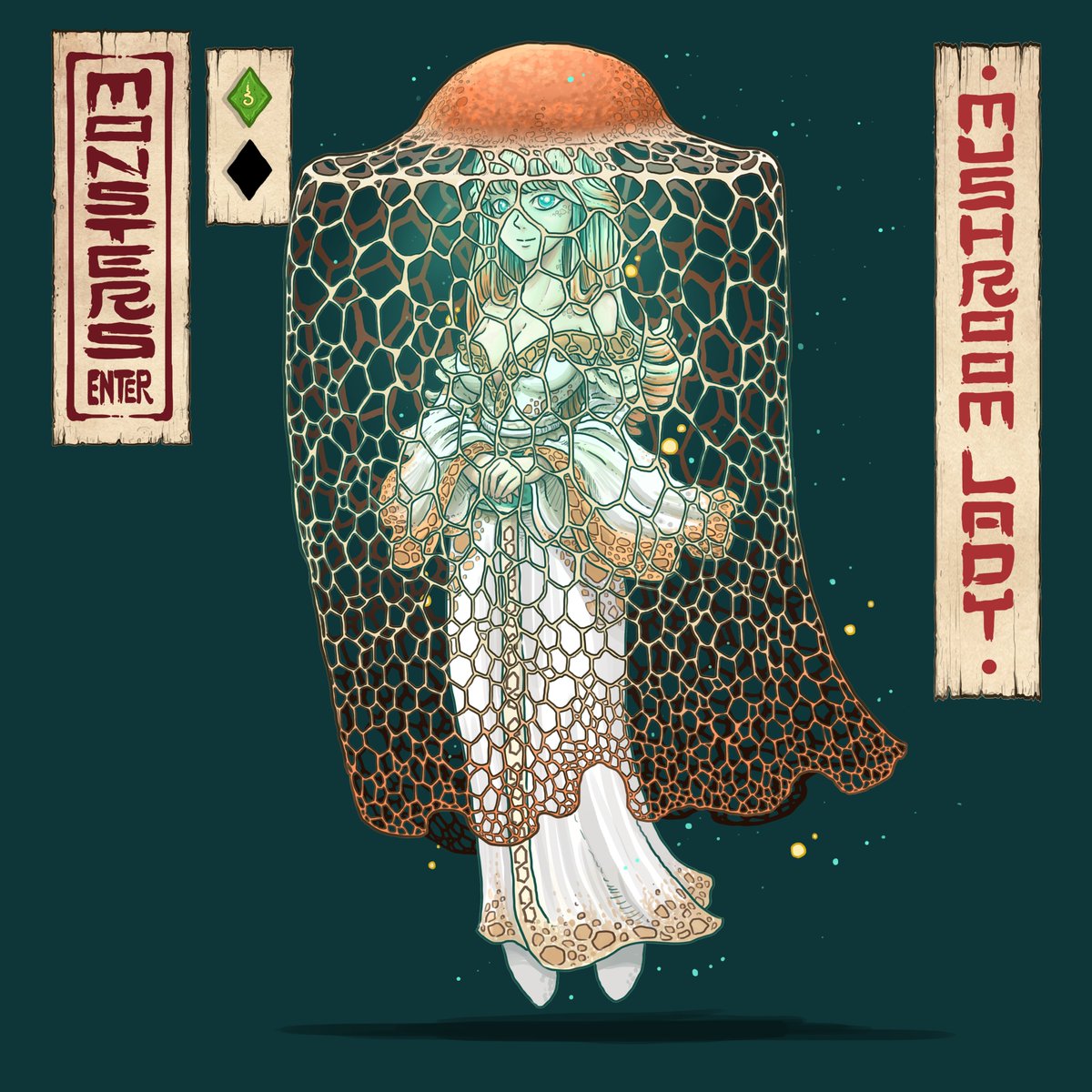 MONSTERS ENTER #018 - Mushroom lady.

Mushroom like a girl walking around the forest. It is said that mushroom spores can be used to make love potions.