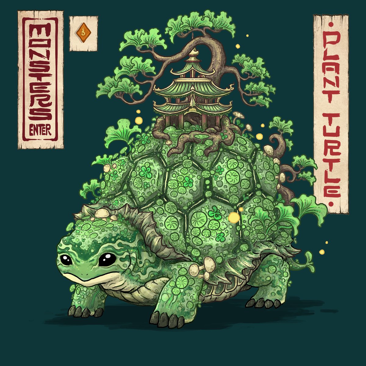 MONSTERS ENTER #020 - Plant turtle.

It is one of the 4 element turtles. It is a long-lived turtle. until its body was filled with many plants. It is said that if four turtles come together miracle will happen