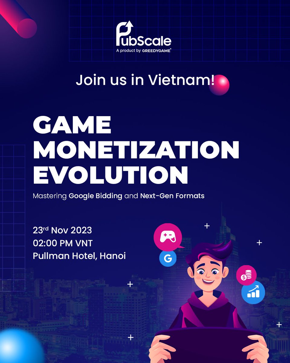GreedyGameMedia's tweet photo. Team #greedygame is all set for an exclusive event in #Hanoi, #Vietnam and we can’t wait to meet you there.

Be sure to catch us there on 23rd November 2023 at the Pullman Hotel from 2.00 PM VNT!

To register or to get more information, click here- https://t.co/SFnD069gox https://t.co/8BCTQGSD2q