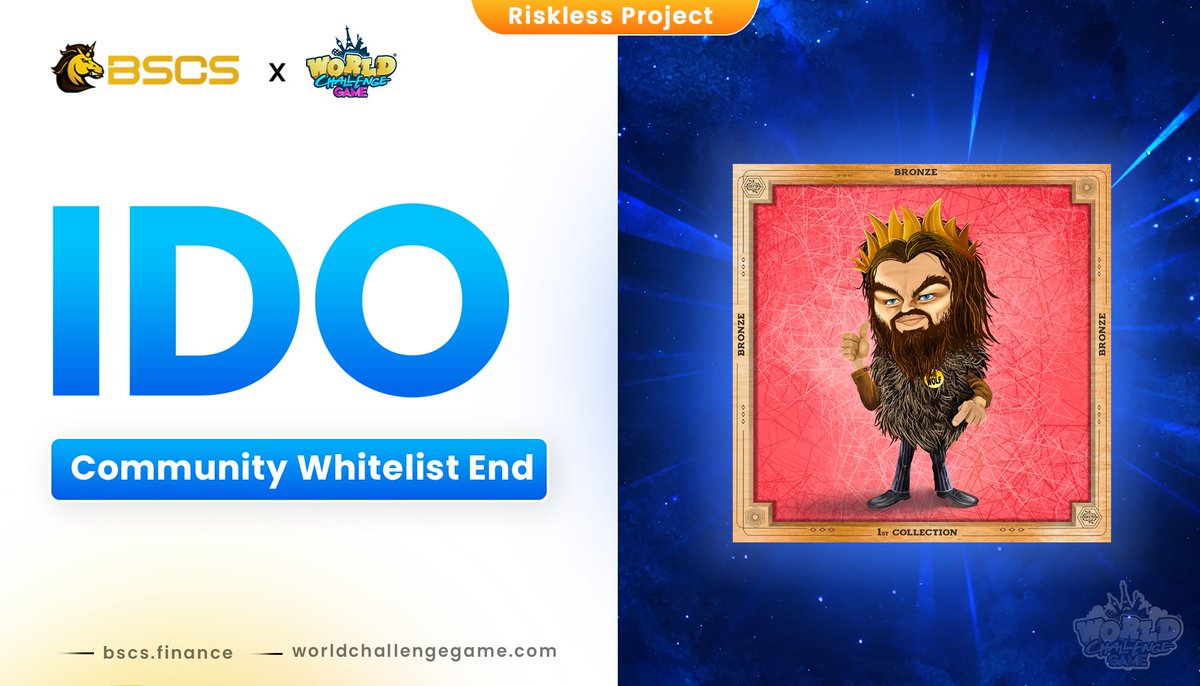 BSCS_Global's tweet photo. 📣 @WorldChallengeG IDO Whitelist Registration Ended!

⏰Winners Announce: 12 PM, 17th November (UTC)

📆IDO Schedule
💰 IDO Price: $0.95
👉Join $WORLD IDO here: https://t.co/q1WdTht0h2

💎 Listing & Claiming Schedule
⏰ Listing date: 12 PM, 21st November (UTC)
🔶 Claim Time on BSCS: 12 PM, 21st November  (UTC)
💰 Vesting: 20% TGE, no cliff, monthly vesting next 12 months

👉 Details: https://t.co/ToTnyhjnlG

#BSCS #WORLD #IDO