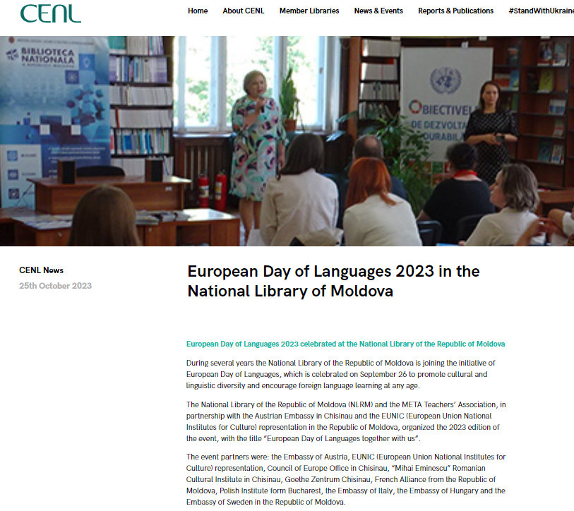 BiblioNationala's tweet photo. 🇲🇩Experiența BNRM privind celebrarea 🇪🇺#EuropeanDayofLanguages 2023, org. de #BNRM @cpescmd și @MetaMoldova a fost prezentată pe 🌐site-ul @CENL_EUROPE #CENL
ℹ️(eng.)🔗https://t.co/mYEXvxCwpp
ℹ️(rom.)📷🔗https://t.co/qkQuqs1DUT
@CoE_Education #coeEDL #EDL2023 https://t.co/NB3elJ8oPR
