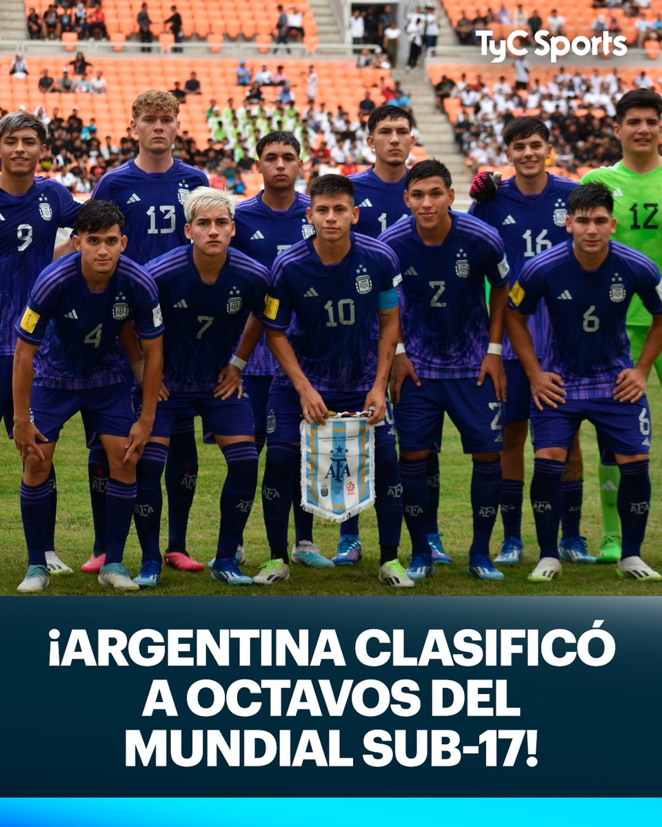 ¡ARGENTINA ESTÁ EN OCTAVOS DEL MUNDIAL SUB-17!
Con la goleada de hoy ante Polonia, la Selección cerró la primera fase de la Copa del Mundo con dos victorias y avanzó de ronda como LÍDER DEL GRUPO D. Volverá a jugar el martes, contra uno de los mejores terceros del torneo.

¡VAMOS