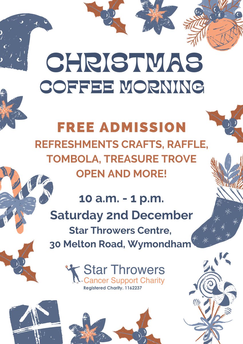 Just three weeks to go until our Christmas Coffee Morning on Sat 2nd Dec, pop in for some tasty hot drinks and cakes, have a go on our tombola or raffle and purchase some gifts from our craft stalls and Treasure Trove. starthrowers.org.uk