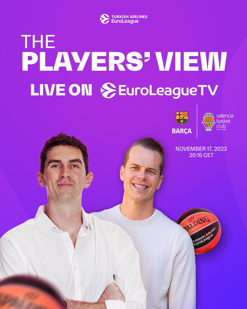 The Players' View, starring <a href="/MaccabiTLVBC/">Maccabi Tel Aviv BC</a>  big man <a href="/jacohen15/">Jake Cohen</a> and his former EuroLeague teammate <a href="/Mreezy20/">Michael Roll</a>, returns to EuroLeague TV tonight to live-watch <a href="/FCBbasket/">Barça Basket</a> 🆚 <a href="/valenciabasket/">Valencia Basket Club</a> 🏀

The Players' View is available exclusively to EuroLeague TV subscribers 👀
Get your pass