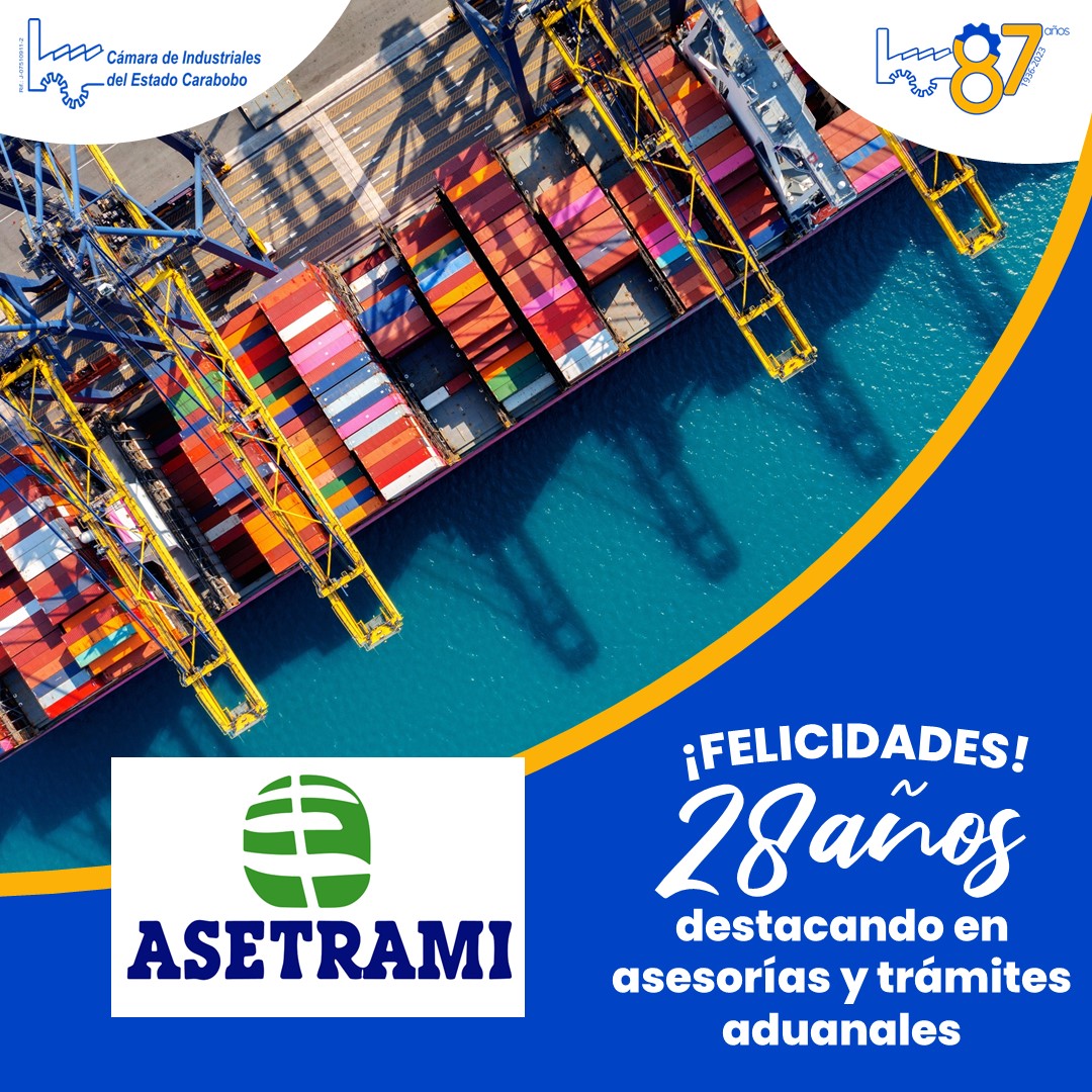 caraboboind's tweet photo. Felicitamos a nuestra empresa afiliada ASETRAMI, por sus 28 años de fundada, destacándose en el servicio de asesorías y trámites aduanales, en especial, en apoyo a las exportaciones y  el intercambio comercial entre Venezuela y el mundo https://t.co/p1nkqU7gBy