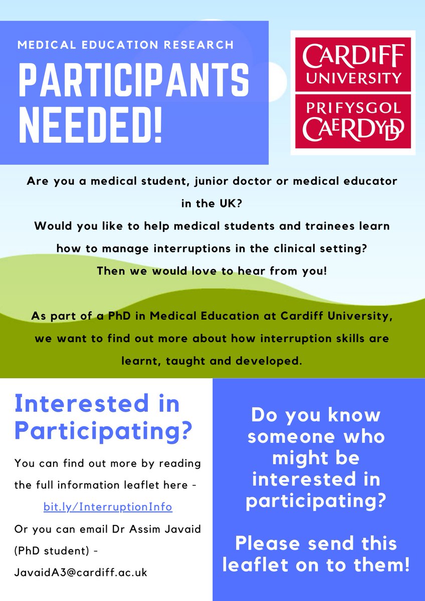 Hi! It's really common while working as a doctor to be interrupted while you're in the middle of doing something. I'm trying to find out more about how we learn or teach managing these interruptions safely. Are you a medical student or junior doctor? Maybe you're a medical